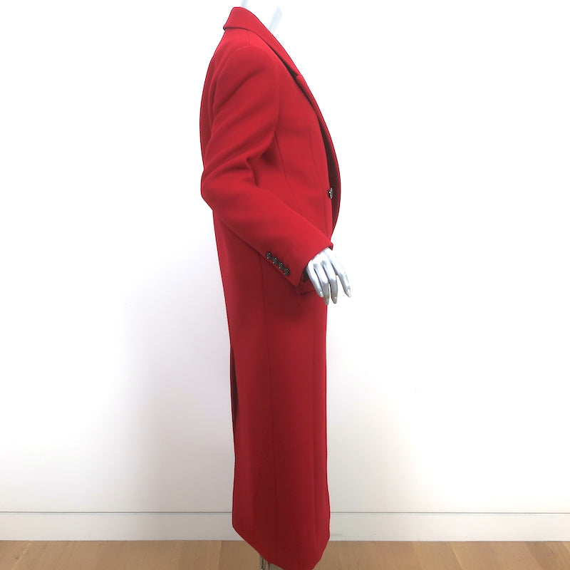 Saint Laurent Double Breasted Long Coat Red Cashmere-Wool