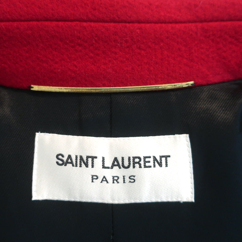 Saint Laurent Double Breasted Long Coat Red Cashmere-Wool