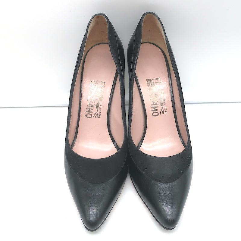 Salvatore Ferragamo Black Suede And Fur Trim Francesca Pumps