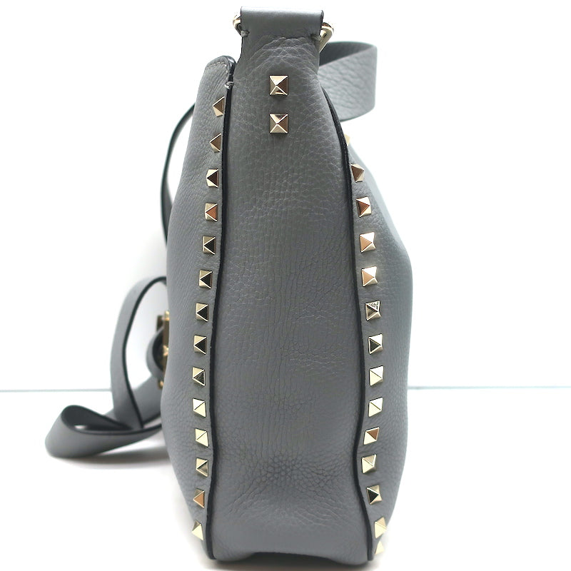Valentino Rockstud Flip Lock Messenger Bag Gray Grained