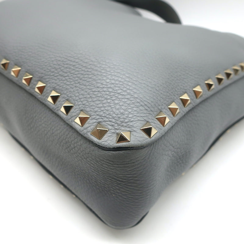 Valentino Rockstud Flip Lock Messenger Bag Gray Grained