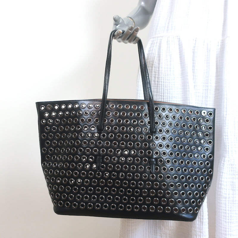 Alaia Mina Grommet Tote Black Leather Large Shoulder Bag | eBay