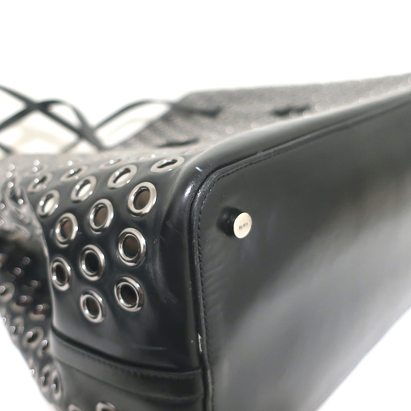 Alaia Mina Grommet Tote Black Leather Large Shoulder Bag | eBay