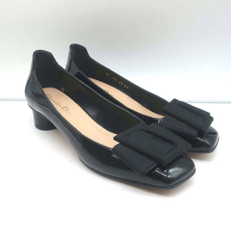クリスチャン　ディオール IDYLLE BALLERINE PUMPS 37 Christian Dior Idylle Ballet Pumps Black Patent Leather and