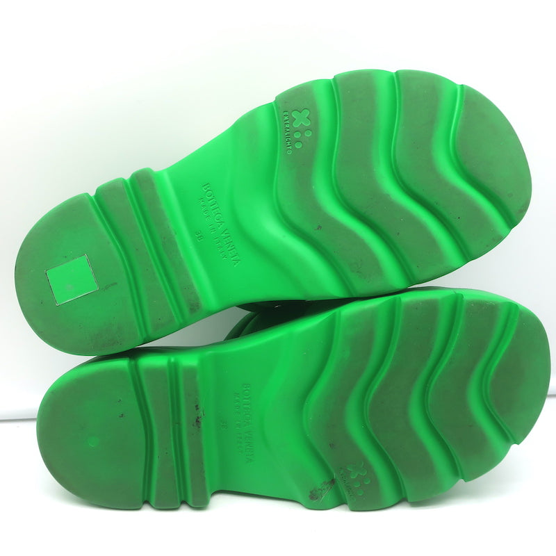 靴 BOTTEGA VENETA FLASH SLIPPER Bottega Veneta Flash Slide Sandals Green Leather-Trim Fabric