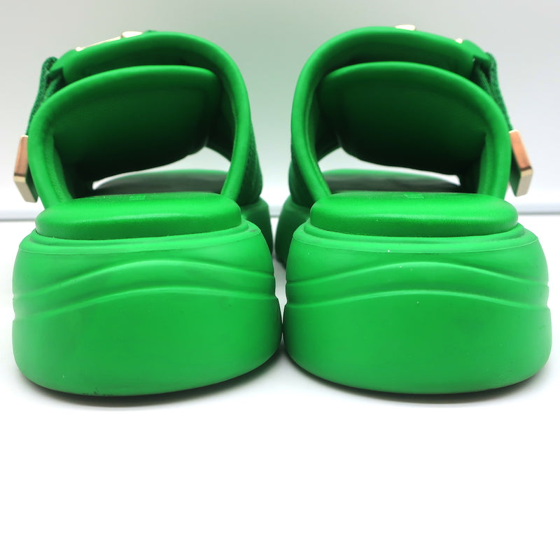 Bottega Veneta Flash Slide Sandals Green Leather-Trim Fabric