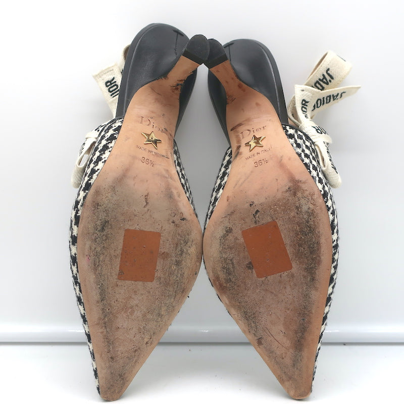 Christian Dior J'Adior Slingback Pumps Black & Cream Houndstooth