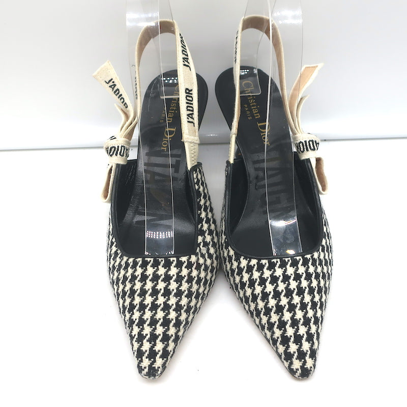 Christian Dior J'Adior Slingback Pumps Black & Cream Houndstooth
