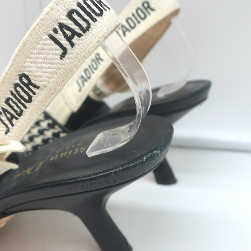 Christian Dior J'Adior Slingback Pumps Black & Cream Houndstooth