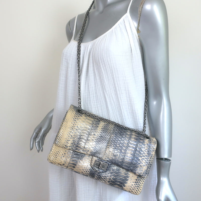 Chanel 2.55 Reissue 226 Double Flap Shoulder Bag Beige/Gray