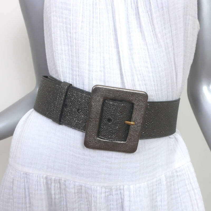 Yves Saint Laurent Wide Waist Belt Pewter Metallic Leather  display picture 1