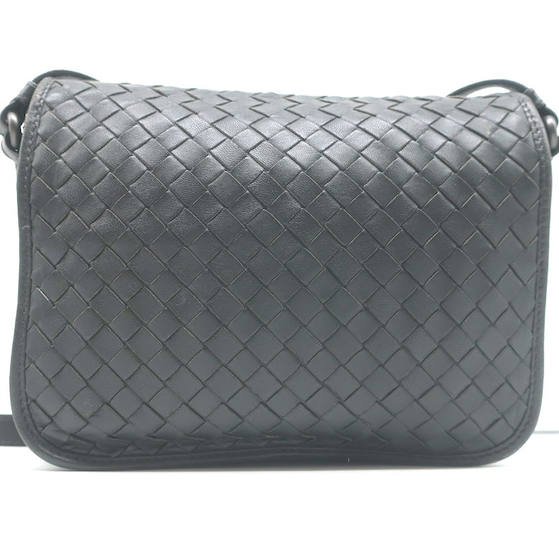 Bottega Veneta Woven Flap Small Crossbody Bag Charcoal