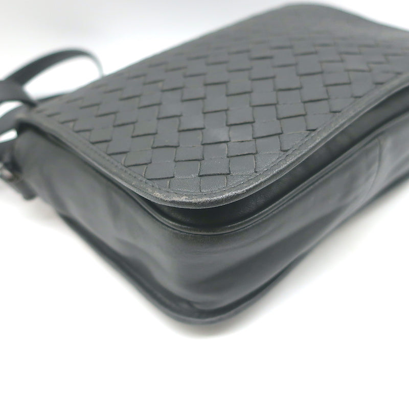 Bottega Veneta Woven Flap Small Crossbody Bag Charcoal