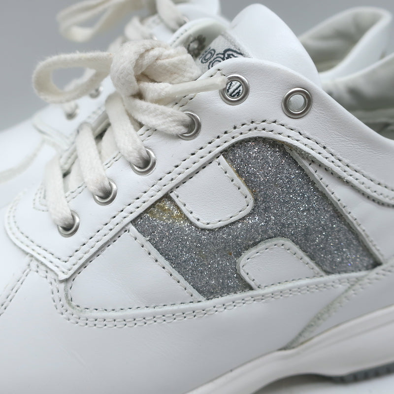 スニーカー HOGAN Leather sneakers with glittered patch Bianco Hogan Interactive Glitter H Low Top Sneakers White Leather