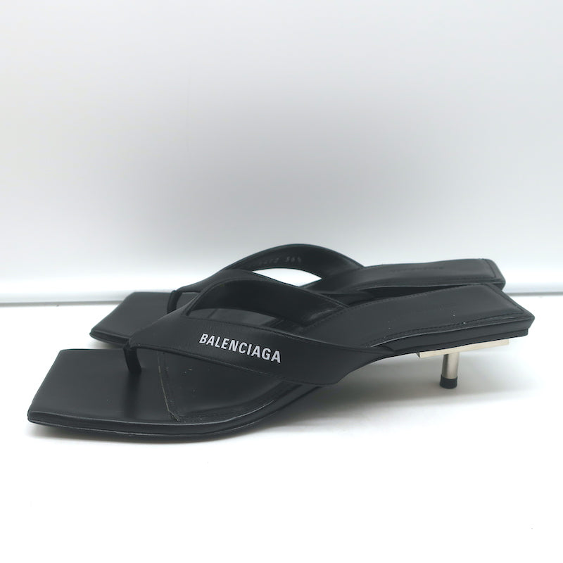 Balenciaga Metal 40 Thong Sandals Black Leather Size 36.5
