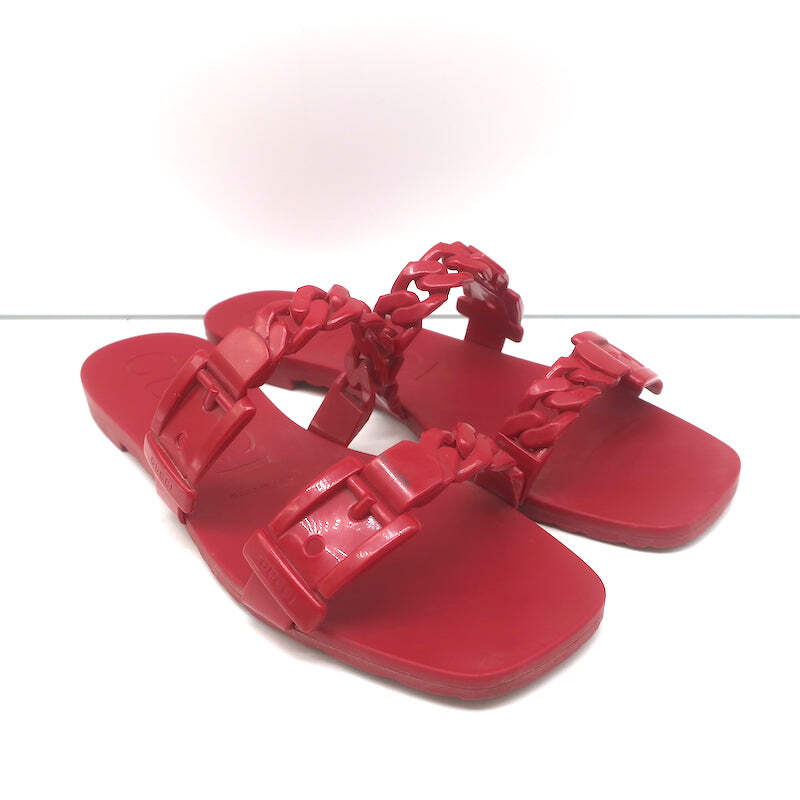 Gucci Teena Rubber Chain Link Slides Red Size 37 Flat Jelly