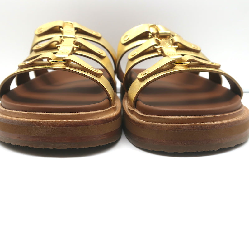 Celine Tippi Triomphe Slide Sandals Gold Metallic Leather