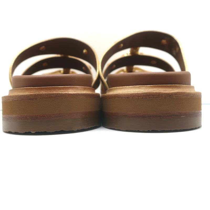 Celine Tippi Triomphe Slide Sandals Gold Metallic Leather