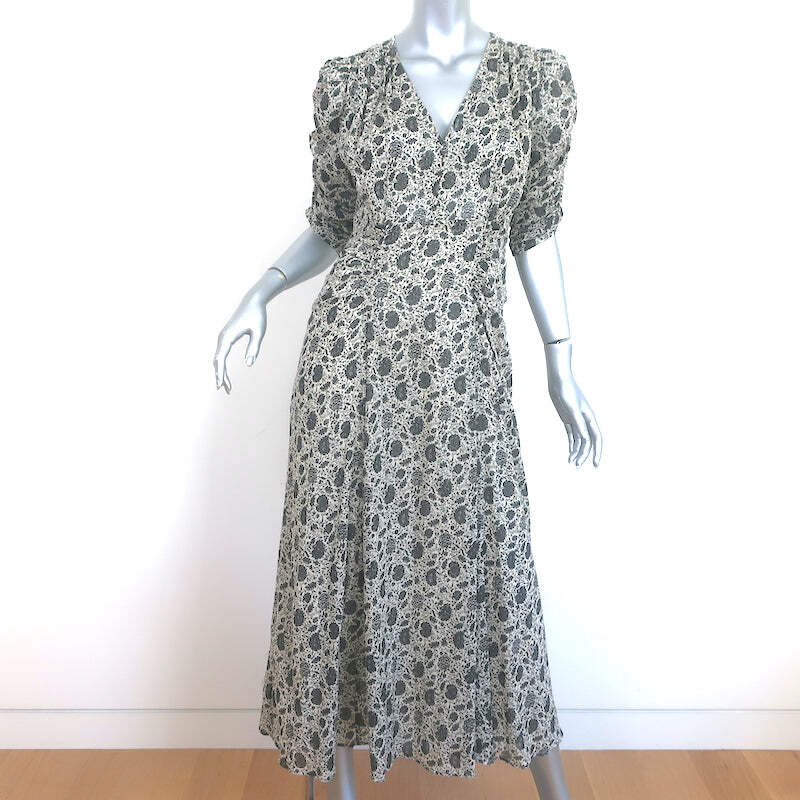 Masscob Ruched Sleeve Maxi Dress Cream/Black Floral Print Cotton Size Large  | eBay