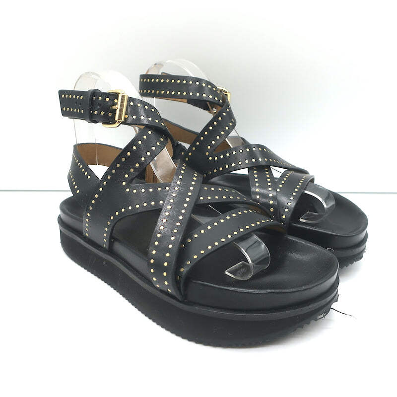 Isabel Marant Neryse Studded Flatform Sandals Black Leather