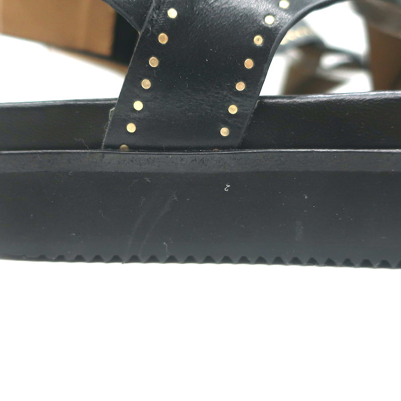 Isabel Marant Neryse Studded Flatform Sandals Black Leather Size