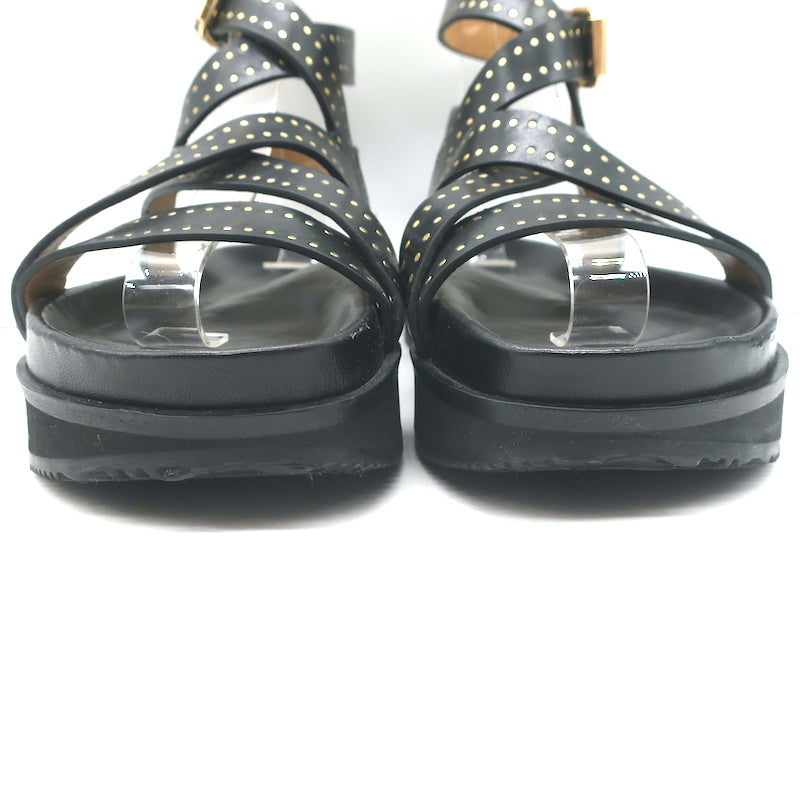 Isabel Marant Neryse Studded Flatform Sandals Black Leather Size