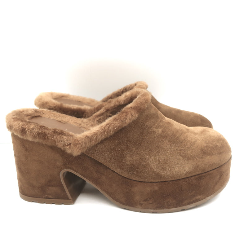 Gianvito Rossi Lyss Shearling Clogs Brown Suede Size 36