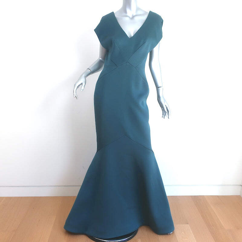 Zac Posen xo Barneys New York Gown Teal Crepe Size 6 Cap Sleeve Maxi Dress  | eBay