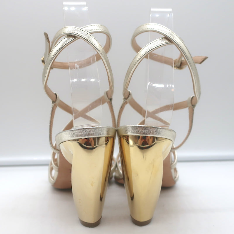 Christian Dior Rhodes Swirl Heel Sandals Gold Metallic Leather