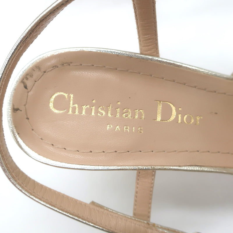 Christian Dior Rhodes Swirl Heel Sandals Gold Metallic Leather