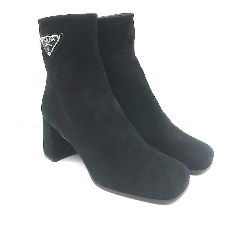 Prada Triangle Logo Ankle Boots Black Suede Size 36 NEW | eBay