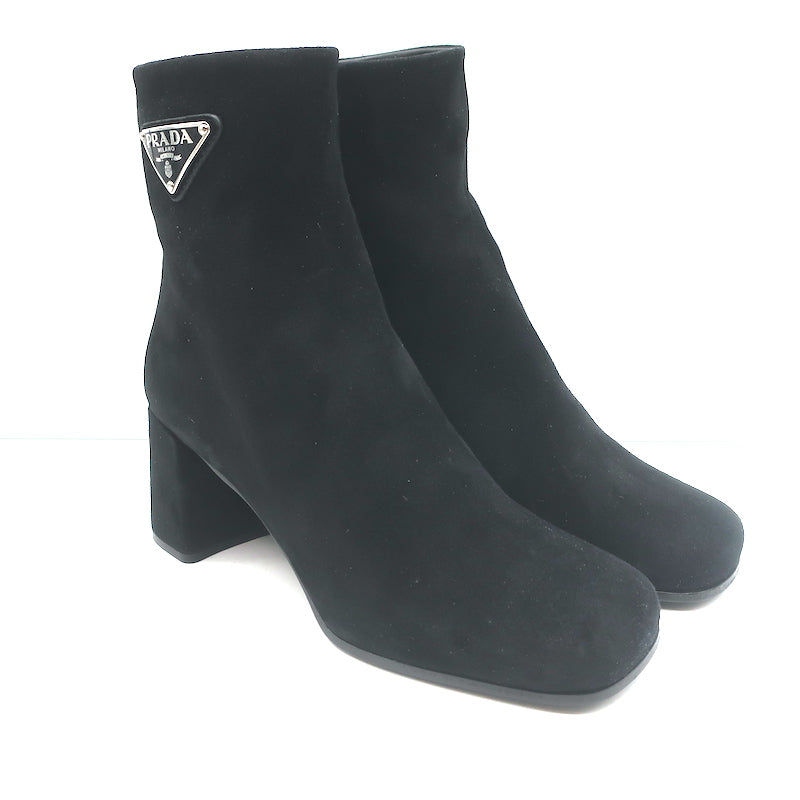 Prada Triangle Logo Ankle Boots Black Suede Size 36 NEW | eBay