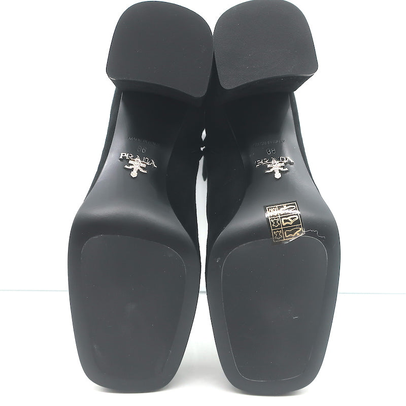 Prada Triangle Logo Ankle Boots Black Suede Size 36 NEW | eBay