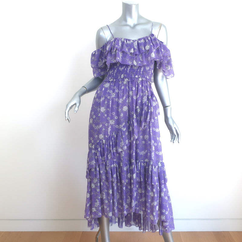 Ulla Johnson Penninah Cold Shoulder Ruffle Midi Dress Purple Floral Print  Size 0 | eBay