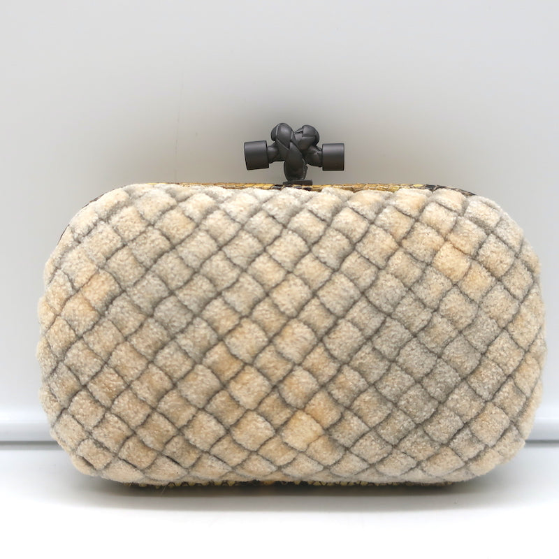 Bottega Veneta Box Knot Clutch Beige Intrecciato Velvet with