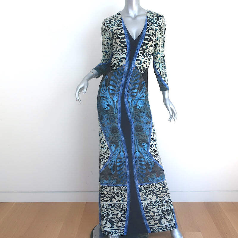 Robe Roberto Cavalli Neuve Avec étiquette - Taille 44 - Bleu Et Noir - Ourlet Asymétrique - Made In Italy