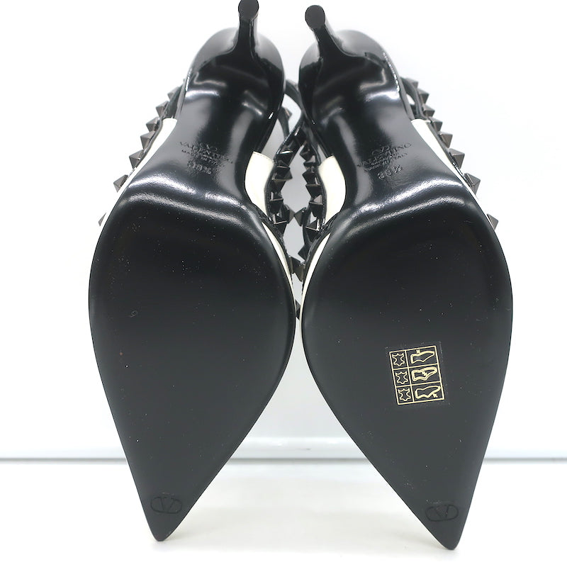 Valentino Rockstud Bicolor Cage Pumps White & Black Patent
