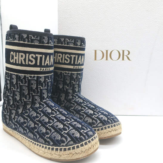 Christian Dior Granville Shearling Espadrille Boots Navy Velvet