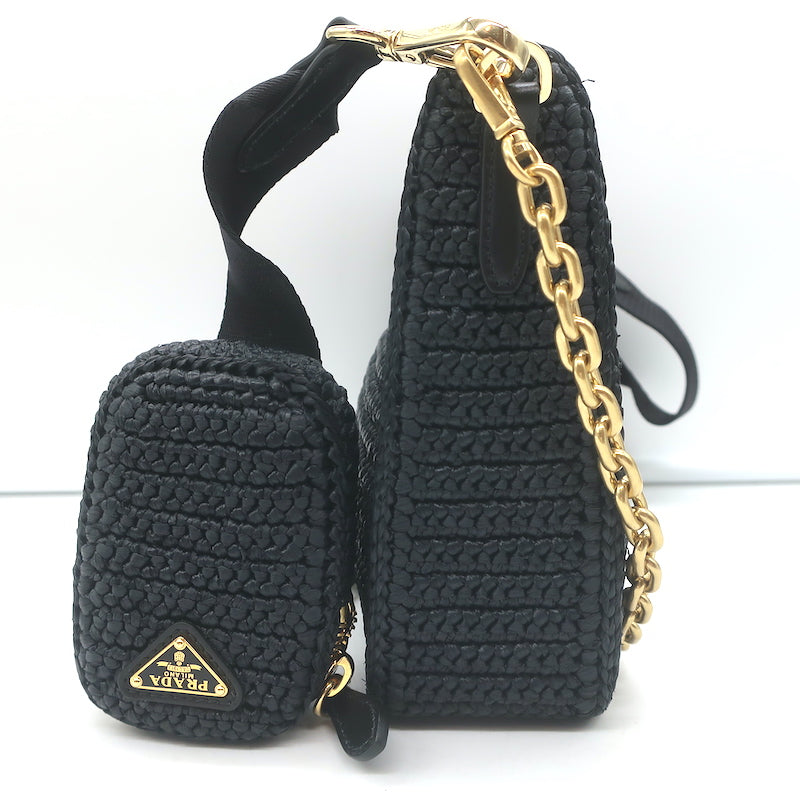 Prada Re-Edition 2005 Crochet Raffia Crossbody Black Small