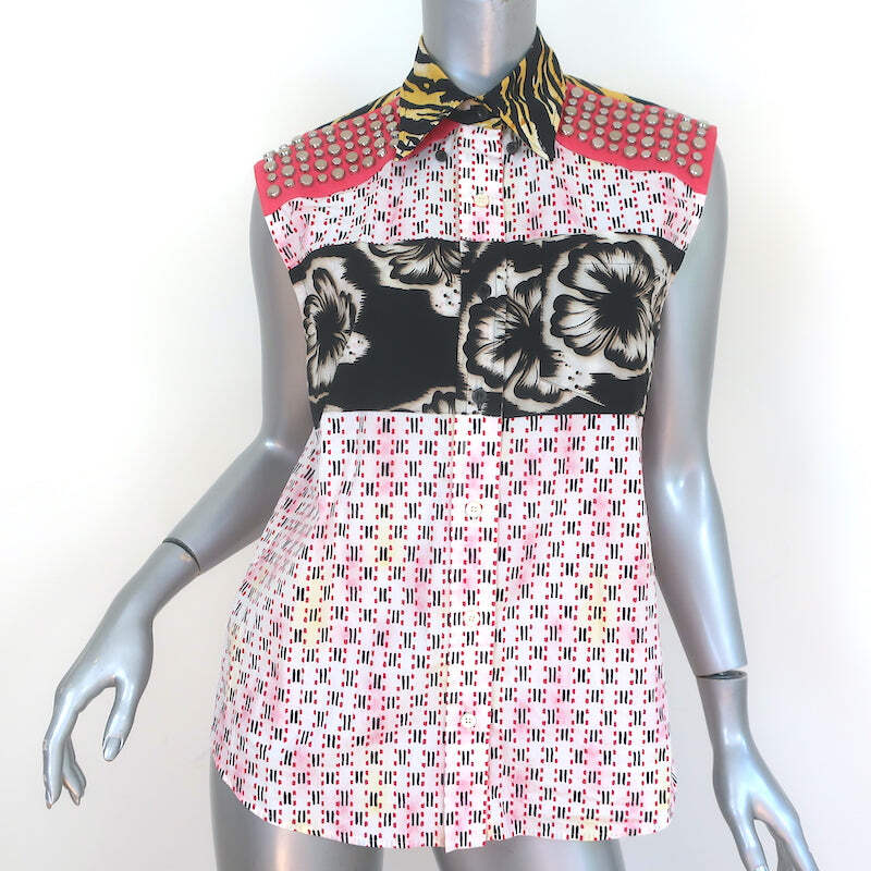 Prada Studded Shirt Tiger & Floral Print Cotton Size 38