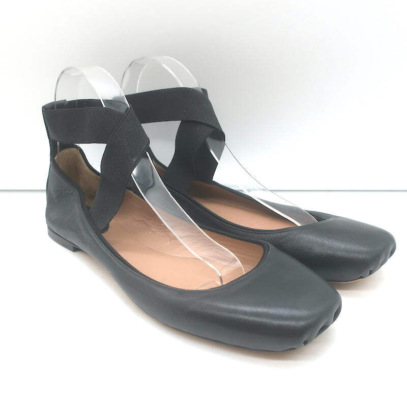 バレエシューズ CLOE BALLET FLATS Chloe Crisscross Ankle Strap Ballet Flats Black Leather Size