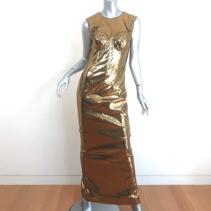 Dolce & Gabbana Foiled Satin Corset Maxi Dress Gold Size 42