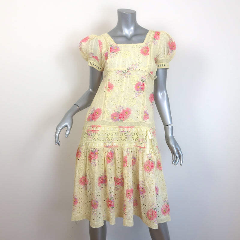 ゴウ LoveShackFancy Reggie Midi Dress Yellow Floral Print Embroidered