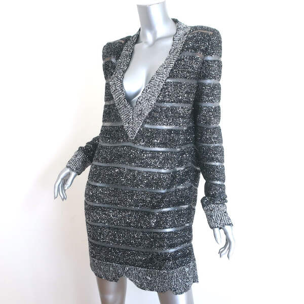 balmain short knit dress with multicolor stripes Balmain Multicolor Stripe Lurex Knit Mini Sheath Dress S Balmain