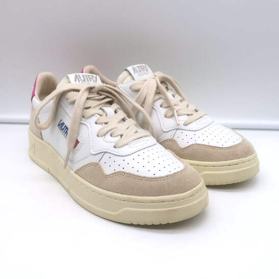 Autry Medalist Low Top Sneakers White & Pink Leather Size 38