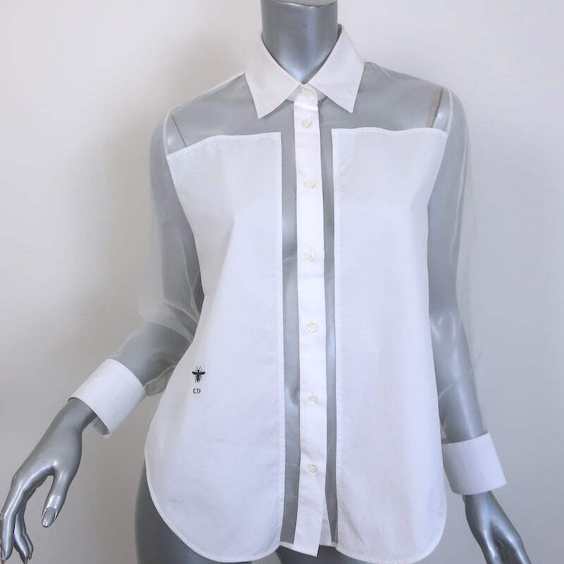 ヴィンテージChristian Dior レザーホワイト スカート 36 Vintage Christian Dior Chemise Shirt 17.5 36/37 White Button