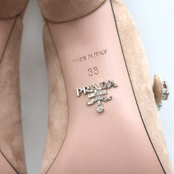 Prada Crystal Strap Mules Beige Suede Size 38 Pointed Toe Prada Crystal Strap Mules Beige Suede Size 38 Pointed Toe