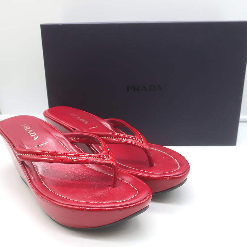 PRADA プラダ サンダル 赤 36 1/2(23cm位) 4103724D0077 Vintage Prada Sandals Slides Flats Red Leather White