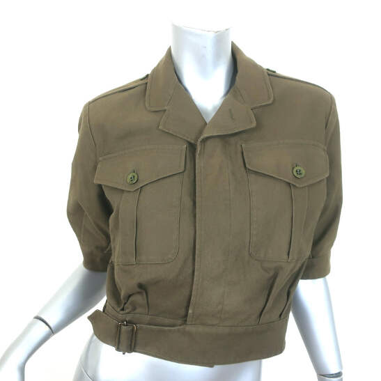 Saint Laurent Cropped Military Jacket Olive Brown Cotton