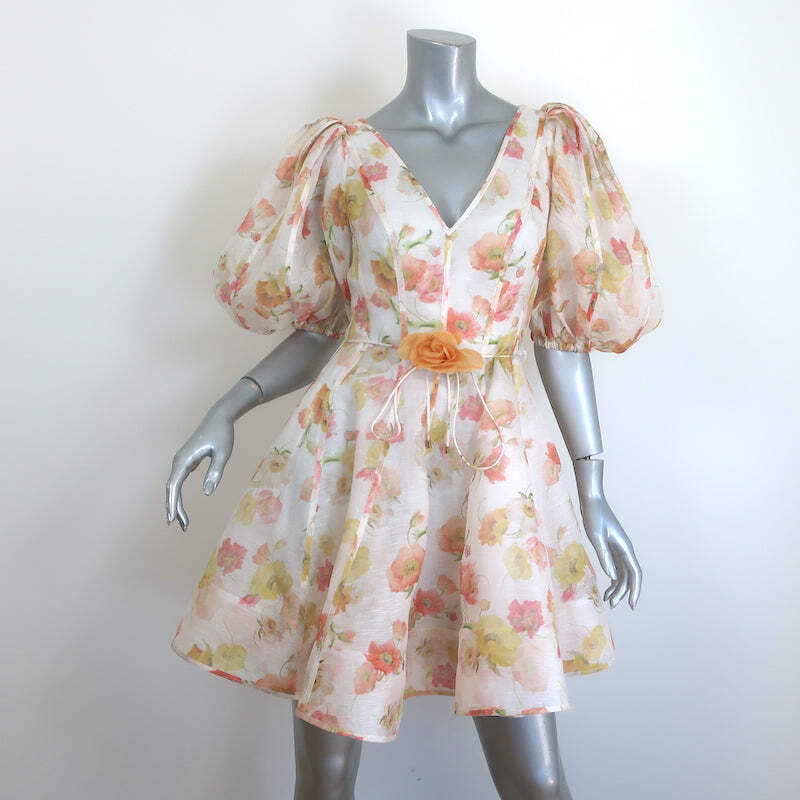 zimmermann cream floral dress Zimmermann Tranquility Flip Puff Sleeve Mini Dress Cream Floral Print Size  0